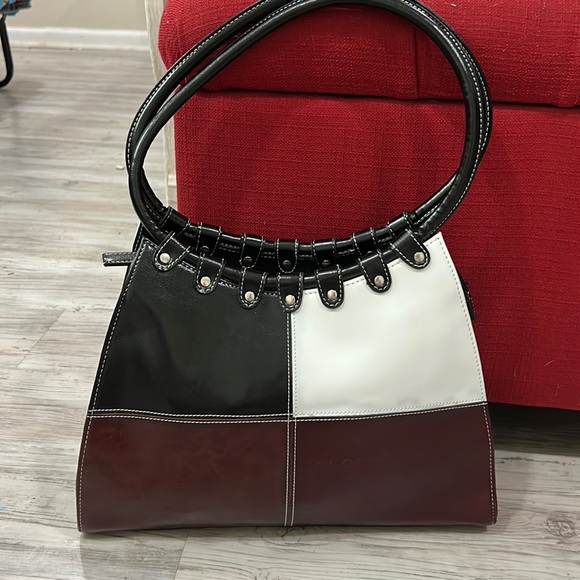 Modern Black and White Shoulder Bag with Geometric Design - Picture 1 of 9